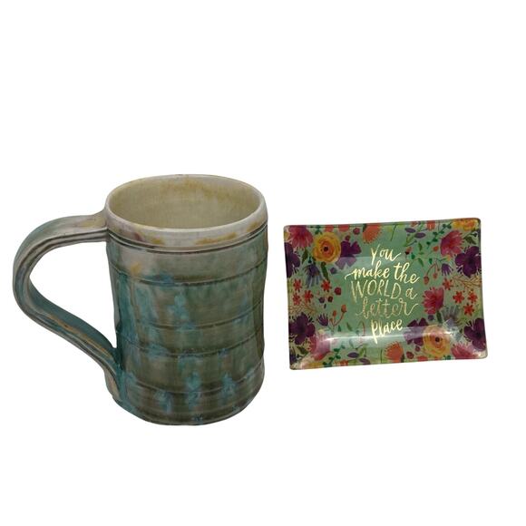 Bundle Natural Life Tray Glass Floral Gold You Make World Better & Studio Mug - Picture 1 of 12